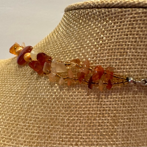 Gorgeous Genuine Carnelian Gemstone and Freshwater Pearls Necklace- orange - Picture 9 of 10